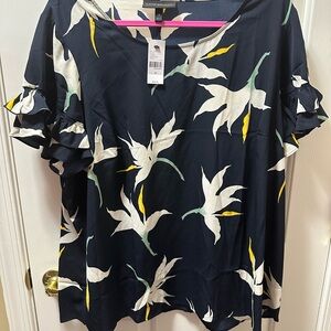 Lane Bryant Navy and White Floral Blouse